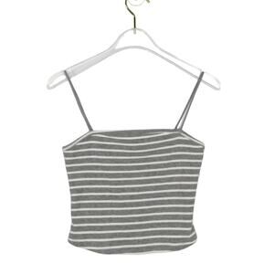 Shein Gray Ribbed Knit Striped Cami Tank Top Crop Top Cami Tank Small